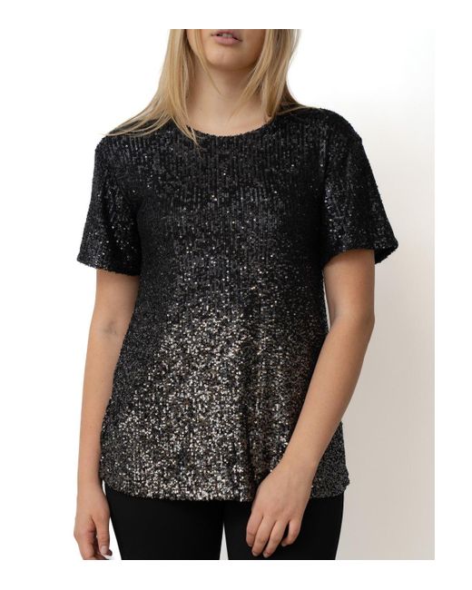 Cable & Gauge Crew Neck Ombre Sequin Tshirt in Black Lyst