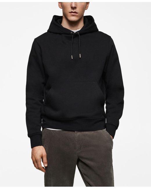 Mango Black Cotton Kangaroo-hooded Sweatshirt for men