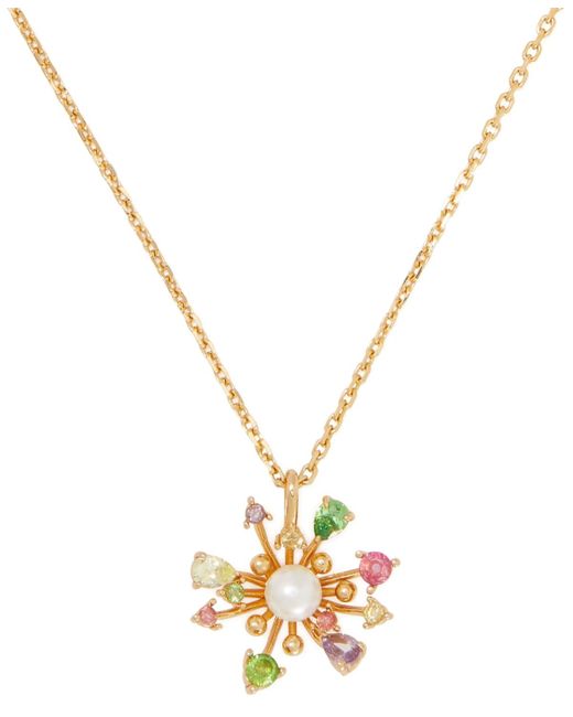 Kate Spade Metallic Gold-tone Color Cubic Zirconia & Imitation Pearl Flower Mini Pendant Necklace