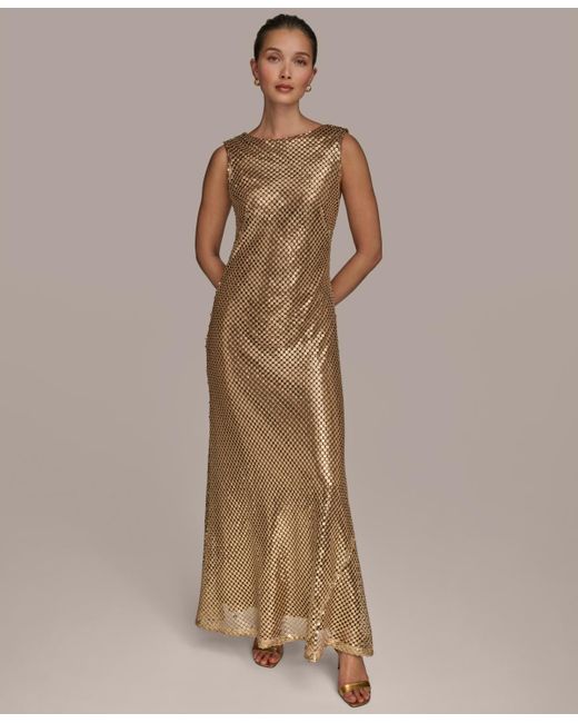Donna Karan Natural Sequined Sleeveless Gown