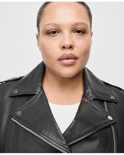 Mango Blue Leather Biker Jacket