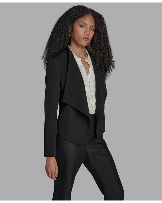 BCBGMAXAZRIA Black Padded Shoulder Open Front Jacket