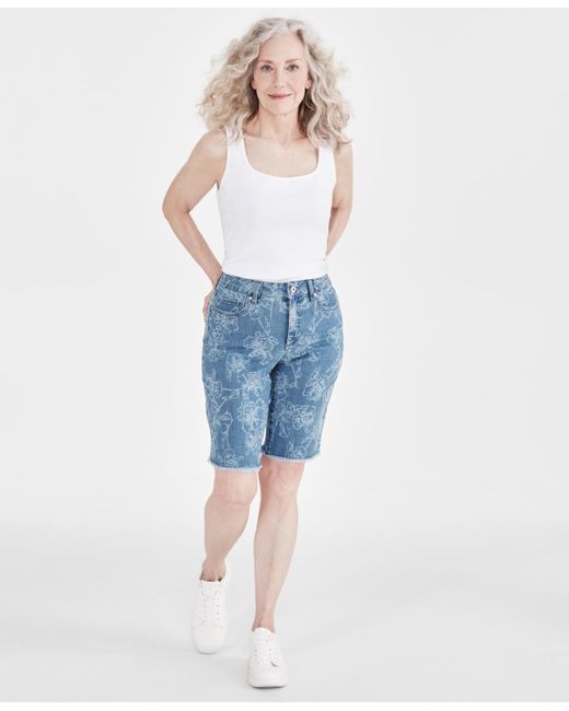 Style & Co. Blue Printed Mid-rise Bermuda Shorts