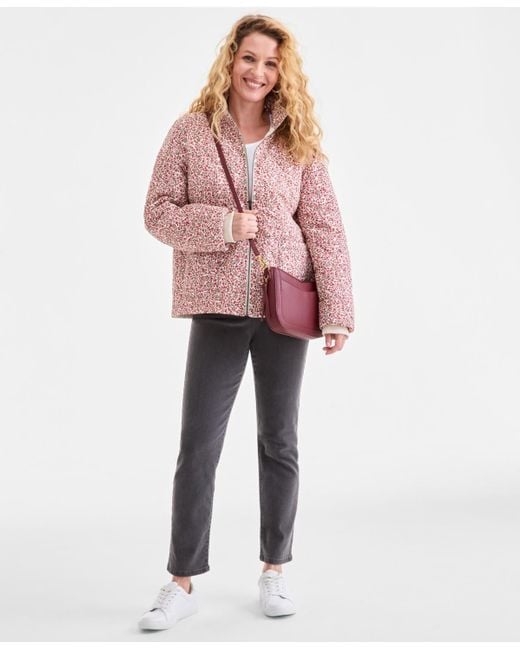 Style & Co. Pink Cotton Printed Puffer Jacket