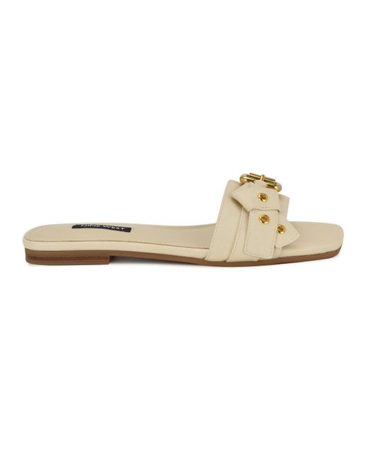 Nine West White Missj Buckle Slip-on Flat Sandals