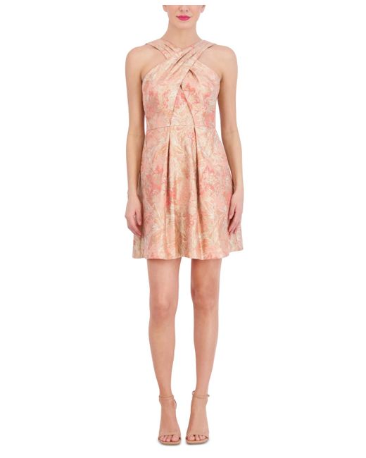 Vince Camuto Pink Petite Printed Jacquard Fit & Flare Dress