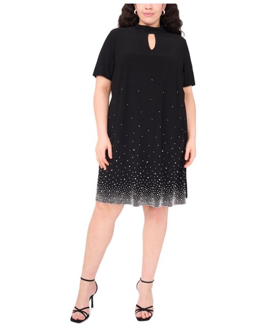 Msk Black Plus Size Short Sleeves A-line Dress