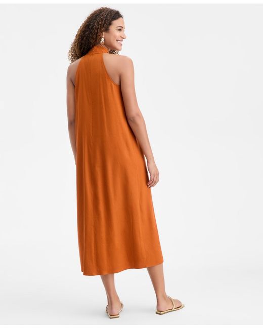 INC International Concepts Women's Orange Linen-blend Crossover Halter Maxi  Dress - www.toquedesaborminas.com.br