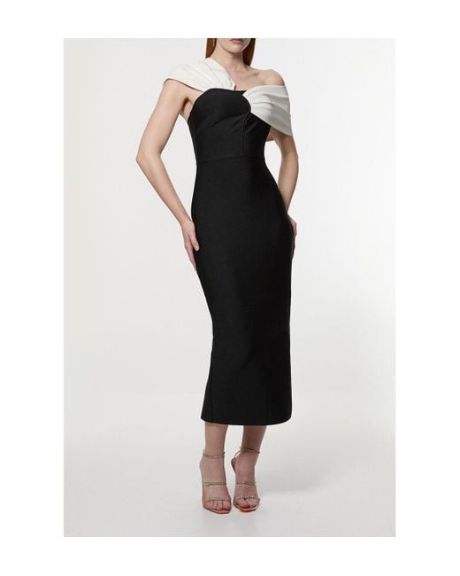 Karen Millen White Asymmetric Strap Knit Midi Dress