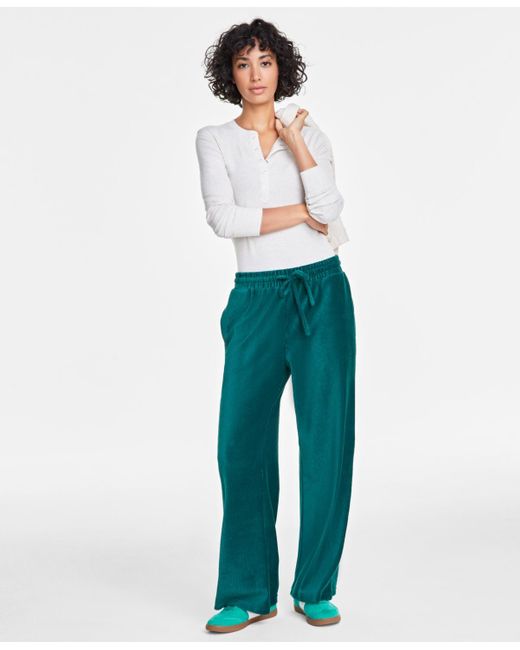 On 34th White Ribbed Velour Drawstring Pants