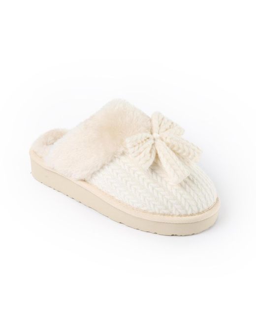 Minnetonka Women's White Bowelle Scuff Sweater Knit Slippers
