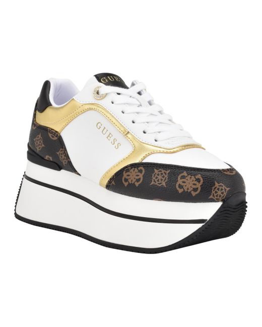 Guess White Camrio Casual Double Platform Lace Up Sneakers
