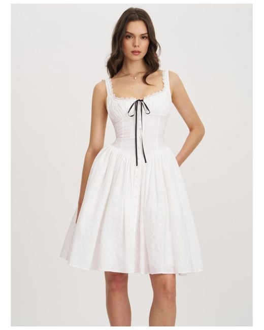 Miss Circle White Madison Cotton Eyelet Square Neck Midi Dress