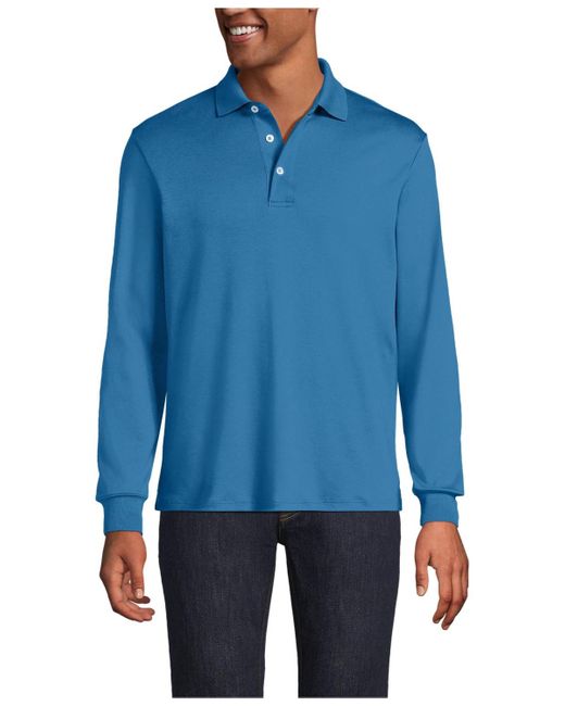 Lands' End Men's Blue Long Sleeve Cotton Supima Polo Shirt