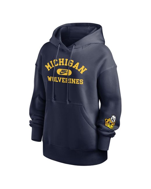 Nike Blue Michigan Wolverines Oversized Legacy Phoenix Foundational Stack Pullover Hoodie