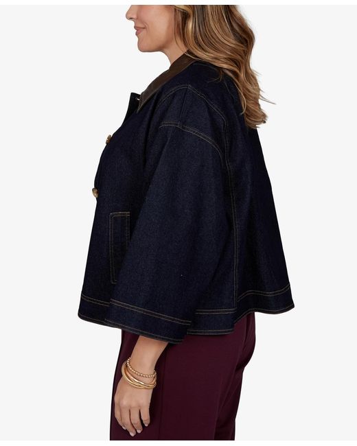 Ruby Rd Blue Plus Size Stretch 3/4-sleeve Denim Jacket