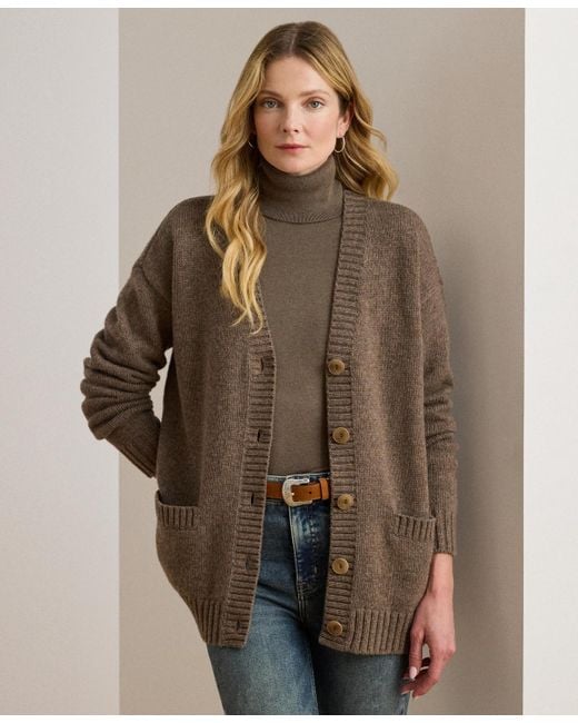 Ralph Lauren Women's Brown Wool-blend V-neck Cardigan