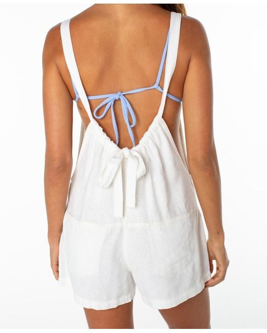 Roxy White Sail And Bow Square Neck Romper