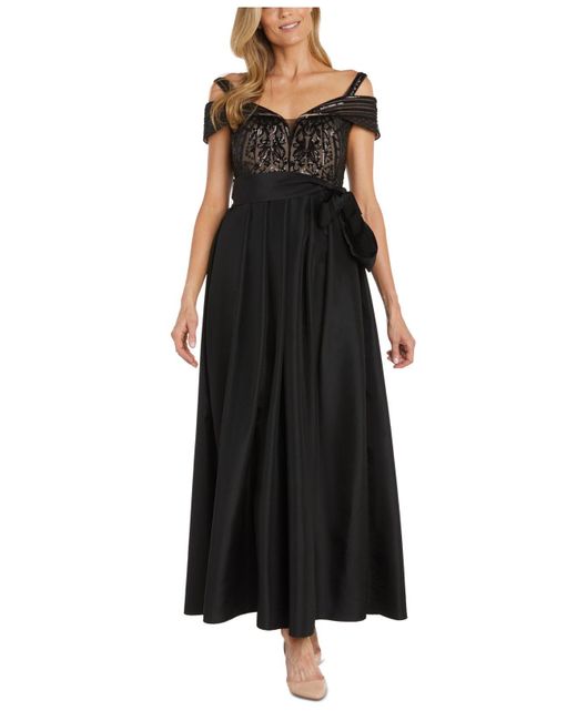 R & M Richards Sequined Cold-shoulder Gown in Black | Lyst