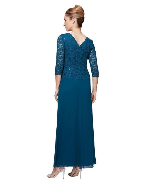 Alex Evenings Blue Sequin Embellished Lace Top Gown