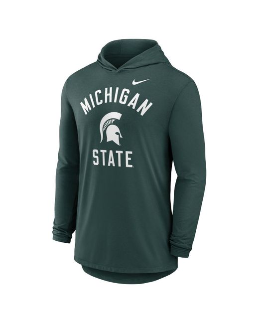 Nike Green Michigan State Spartans Classic Arch Tri-blend Performance Long Sleeve Hoodie T-shirt for men