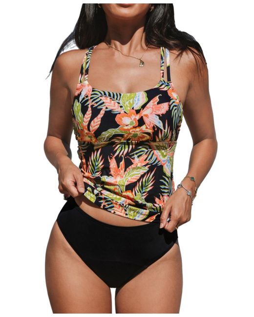 タンキニ [CUPSHE] ThePapaya Paradise Period Tropical Tankini Set Papaya Paradise Period Tropical Tankini Set