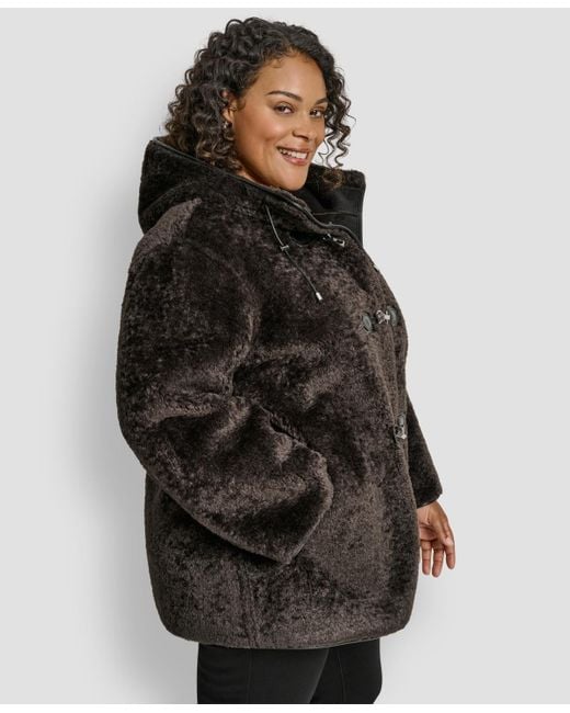 DKNY Black Plus Size Hooded toggle Coat