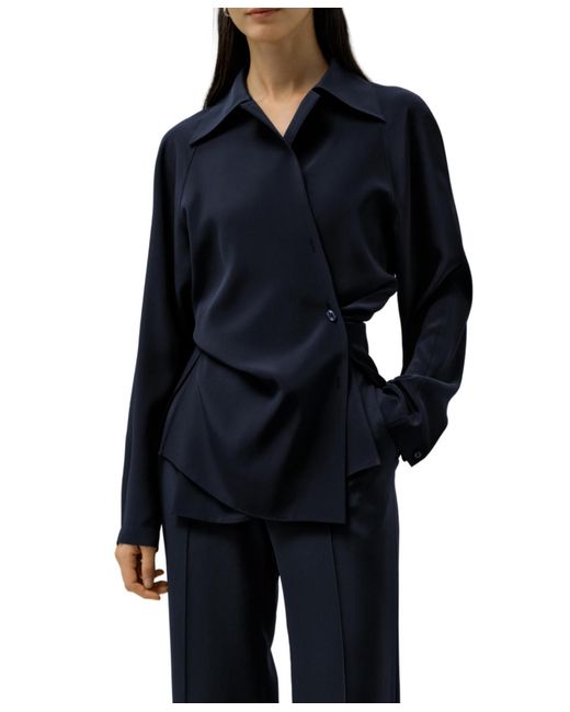 LILYSILK Blue Multipositional Silk Shirt