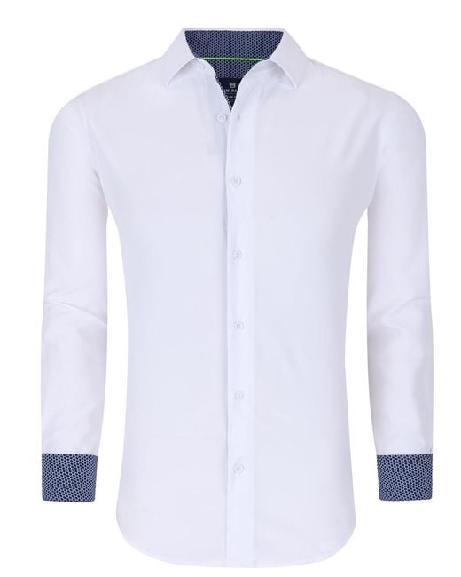 Tom Baine White Slim Fit Performance Solid Button Down Shirt for men