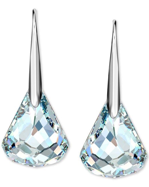 Swarovski White Silver-tone Faceted Crystal Teardrop Earrings