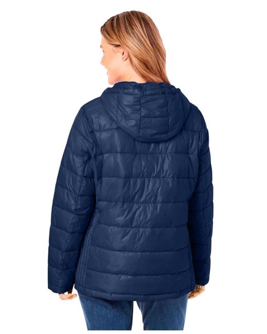 Woman Within Blue Plus Size Packable Puffer Jacket