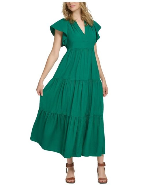 Calvin Klein Green Plus Size Tiered Gauze A-line Maxi Dress