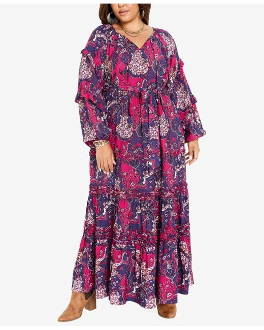 Avenue Purple Plus Size Willow V-neck Maxi Dress