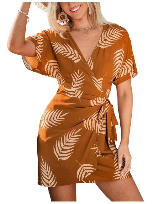 CUPSHE Brown You Glad Tropical Mini Beach Dress