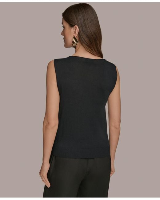Donna Karan Black Sleeveless Drape-front Top