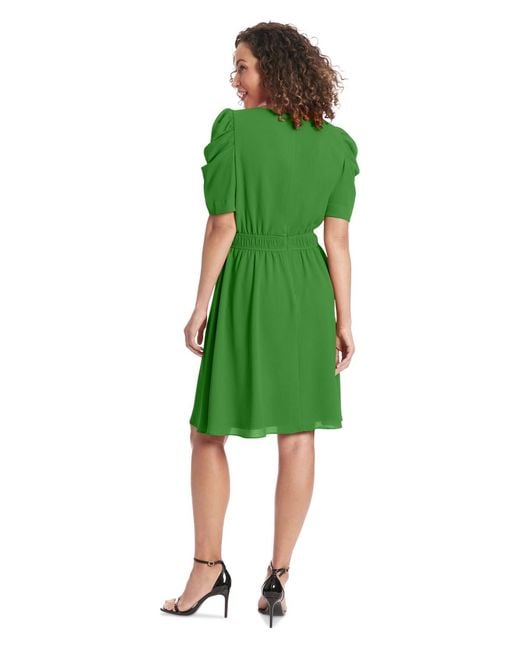 london times green dress London Times Women's Collared Smocked Waist Tiered Maxi Dress - Sky Blue/Kelly Green