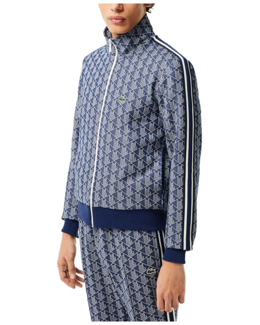 Lacoste Blue Zip-front Pattern Blocked Sweatshirt for men