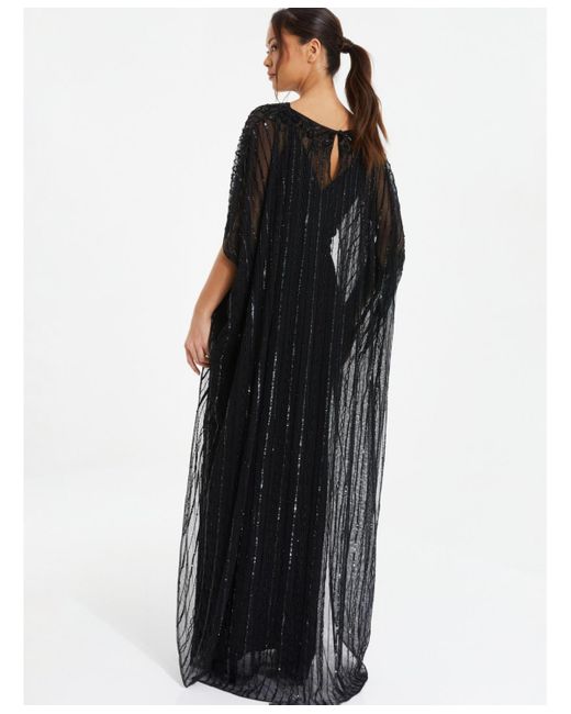 Quiz Black Embelleshed Mesh Evening Dress With Detachable Cape