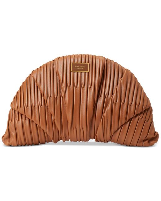 Kate Spade Brown Patisserie Pleated Leather 3d Croissant Convertible Clutch