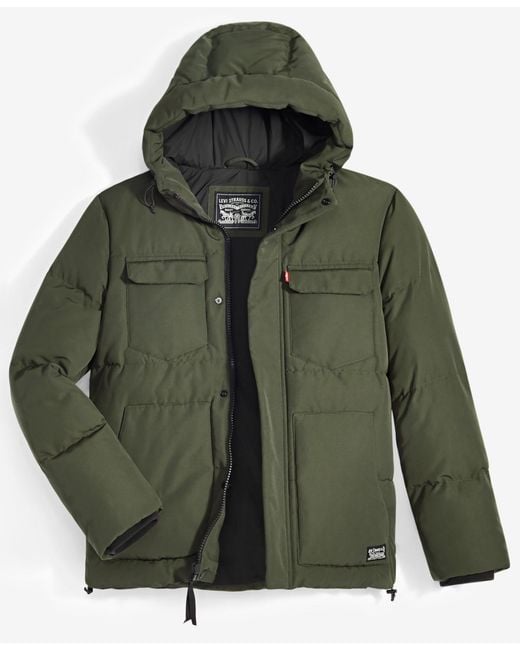 Levi's Brown Quilted Hooded Puffer Jacket for men