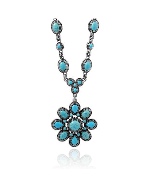 Jessica Simpson Blue Large Turquoise Stone Flower Necklace