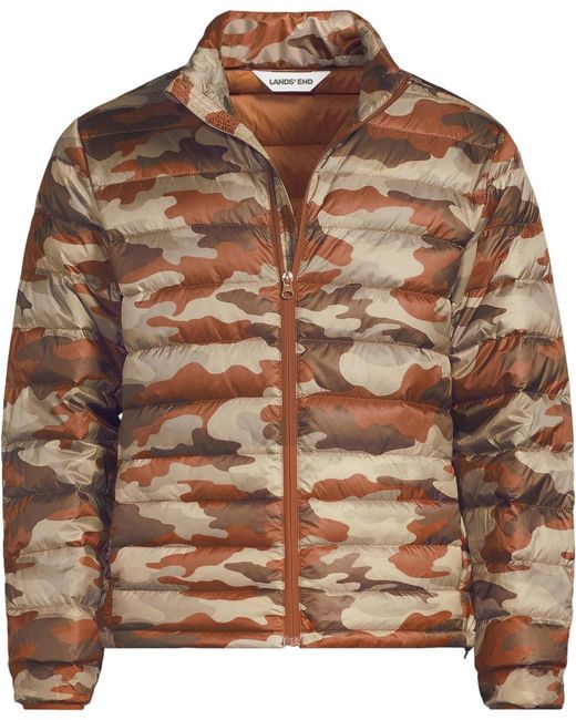 Lands' End Brown Wanderweight Packable Print Down Jacket for men