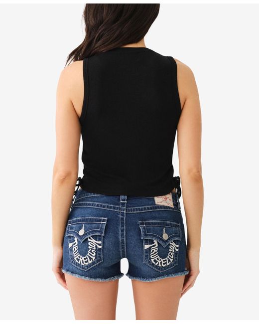 True Religion Black Embroidered Side Rouched Tank
