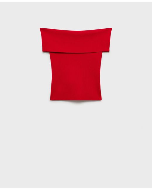 Mango Red Off-the-shoulder Knitted Top