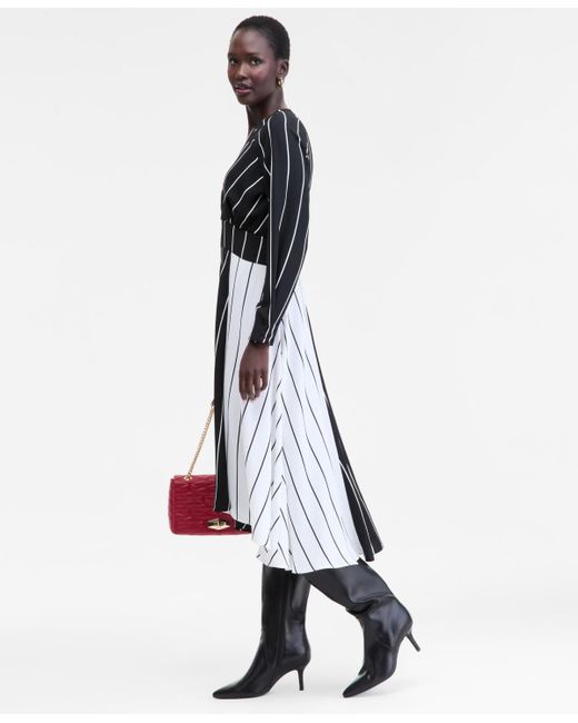 INC International Concepts White Multi-stripe Surplice-neck Midi Dress
