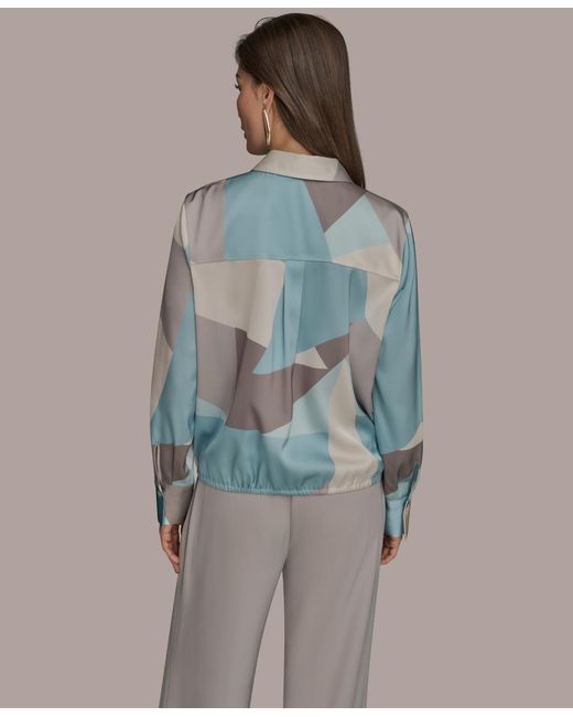 Donna Karan Gray Long-sleeve Drawstring Top