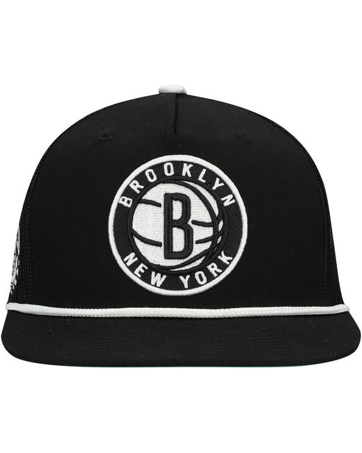Mitchell & Ness Black Brooklyn Nets Roper Trucker Snapback Hat for men