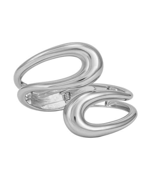 Guess White Tone Hinge Bangle Bracelet