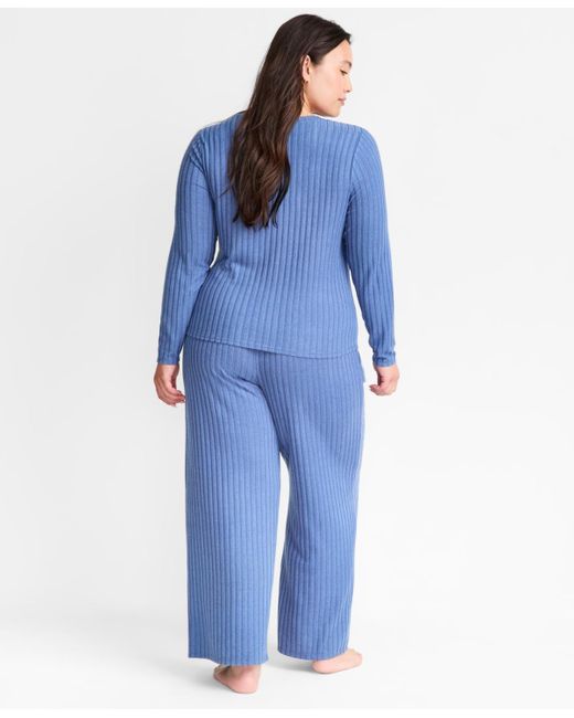 State Of Day Blue Soft Rib-knit Pajama Set