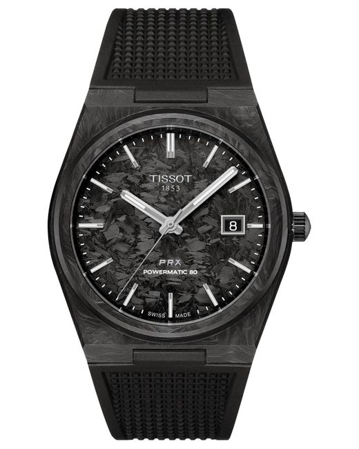 Tissot PRX Powermatic 80 Black Dial Black Leather Strap Watch for Men - T137.407.16.051.00